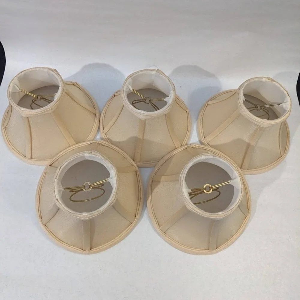 Set of 5 Cream Faux Silk Bell Chandelier Lamp Shades Clip On 5 Inch Off White